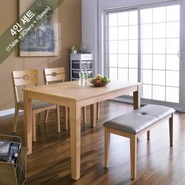  PAI-4-Natural  Dining Set  (1 Table + 2 Chairs + 1 Bench)