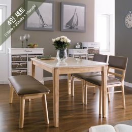  Kimberly-4-Marble  Dining Set (1 Table + 2 Benches)