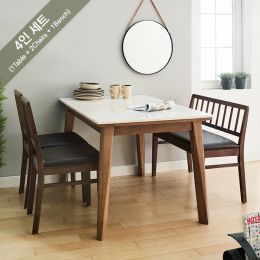 Miso-4-Walnut-Marble  Dining Set  (1 Table + 2 Chairs + 1 Bench)
