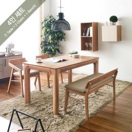  Roomy-4-Natural  Dining Set (1 Table + 2 Chairs + 1 Bench)